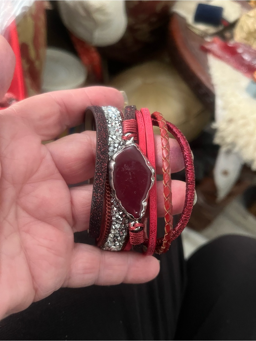 Red Multi-Strand Gemstone Wrap Bracelet - Women Jewelry